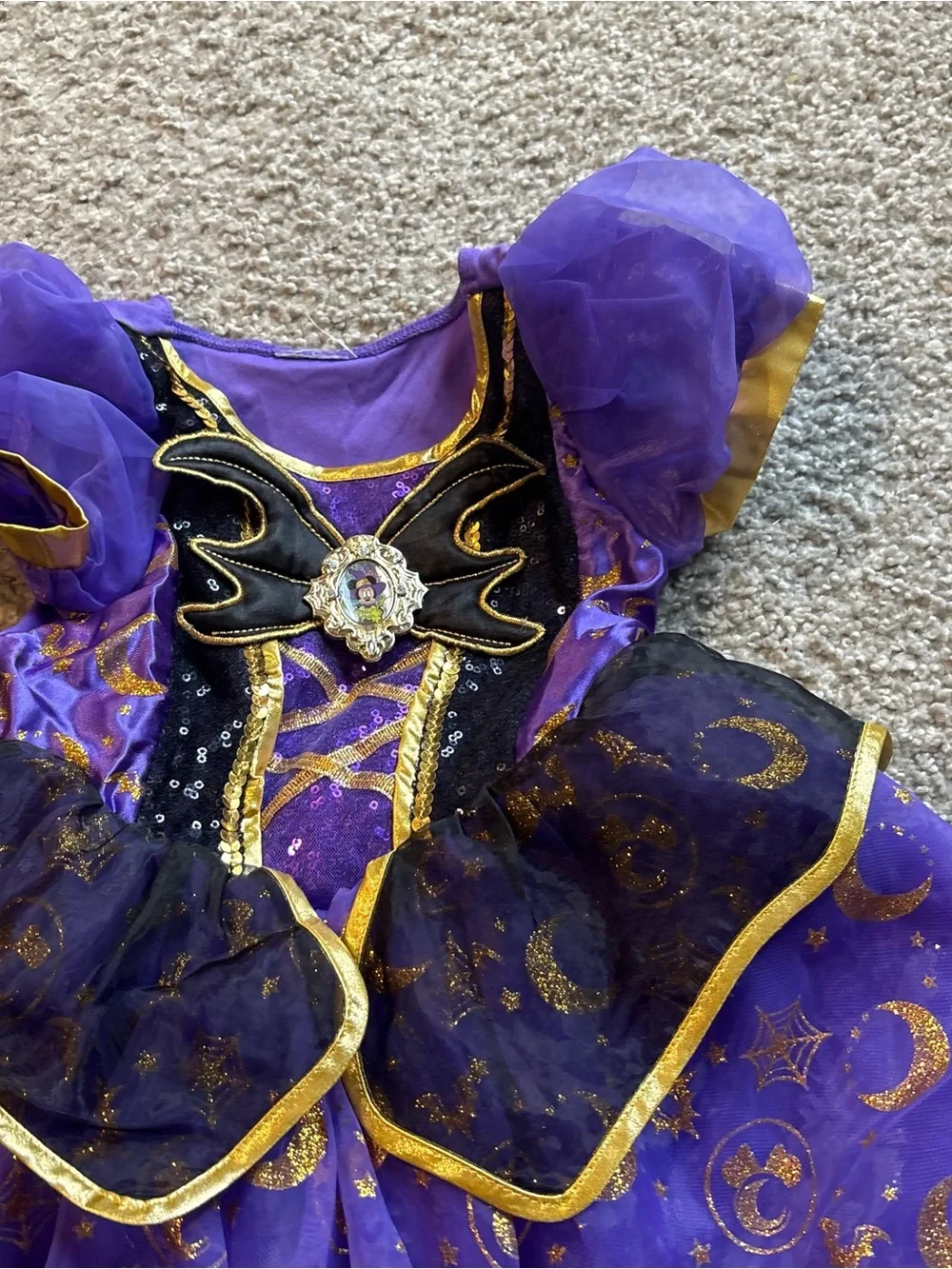 Disney Minnie Mouse Vampire Witch Costume Dress 3T Gold Purple Halloween